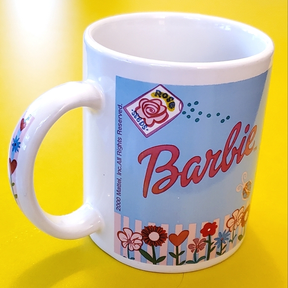 Barbie Garden Ceramic Coffee Mug 🐞 Blue, Lady Bug, Daisy, Flower Seed Packs - Picture 3 of 10